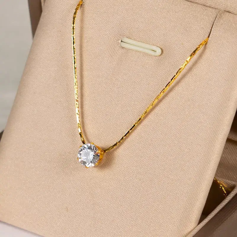 Golden Cubic Zirconia Pendant Chain Necklace