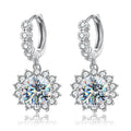 Moissanite Plate Sun Flower Hoop Drop Earring