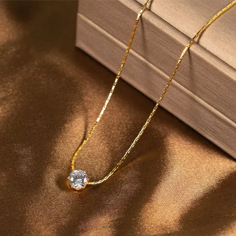 Golden Cubic Zirconia Pendant Chain Necklace