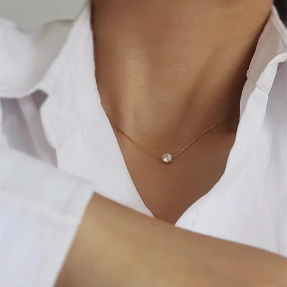 Golden Cubic Zirconia Pendant Chain Necklace