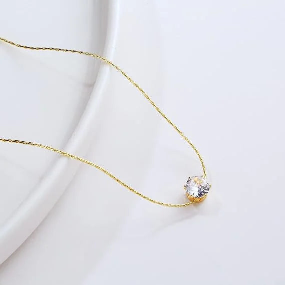 Golden Cubic Zirconia Pendant Chain Necklace