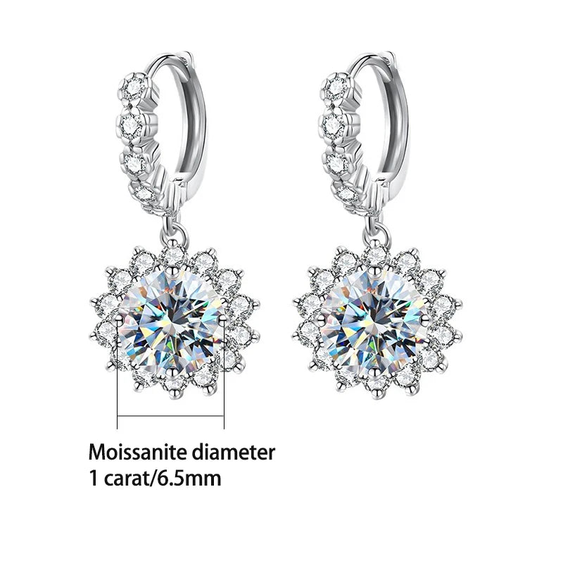 Moissanite Plate Sun Flower Hoop Drop Earring