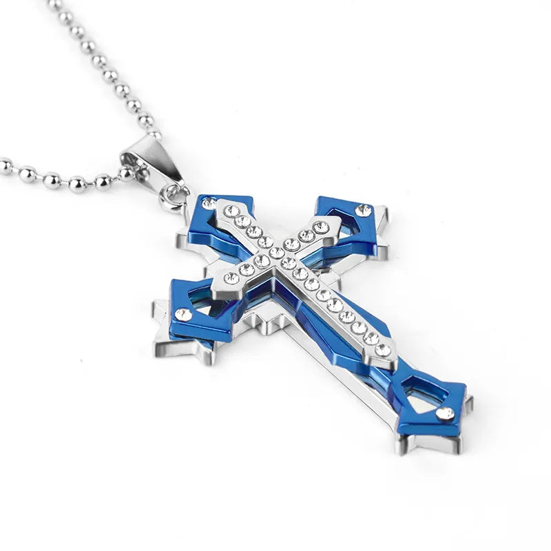 Men's diamond cross pendant necklace fashion trend jewelry gift