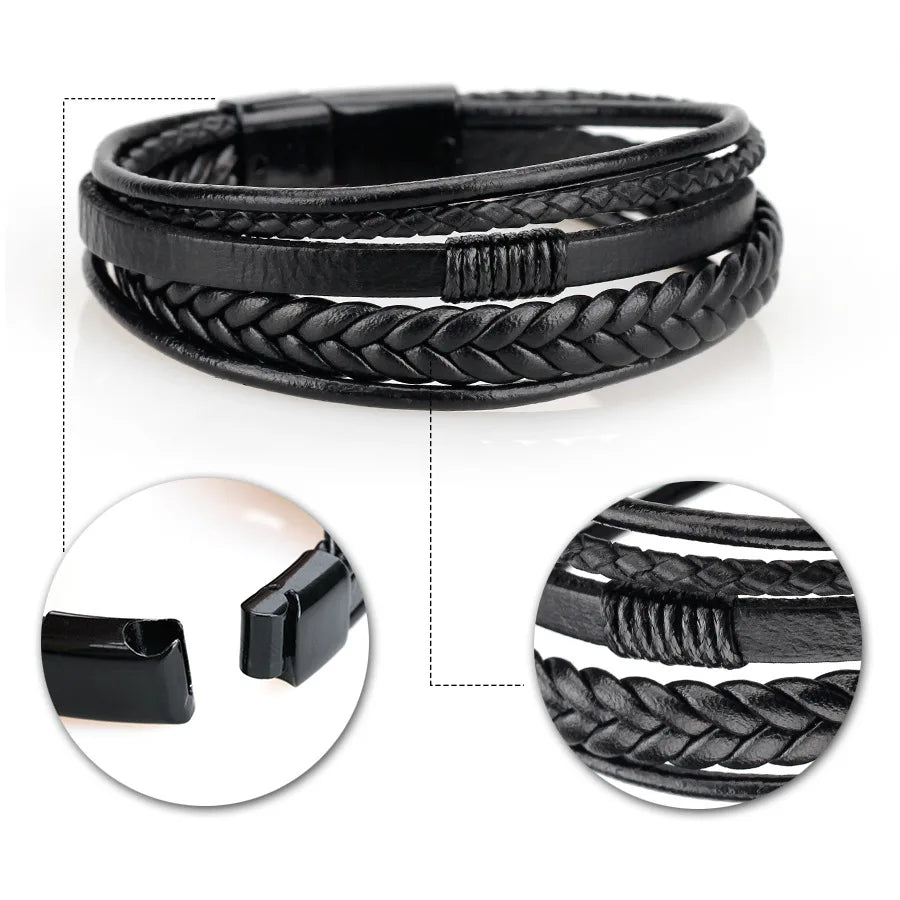 Trendy Leather Bracelets For Men Stainless Steel Bracelet