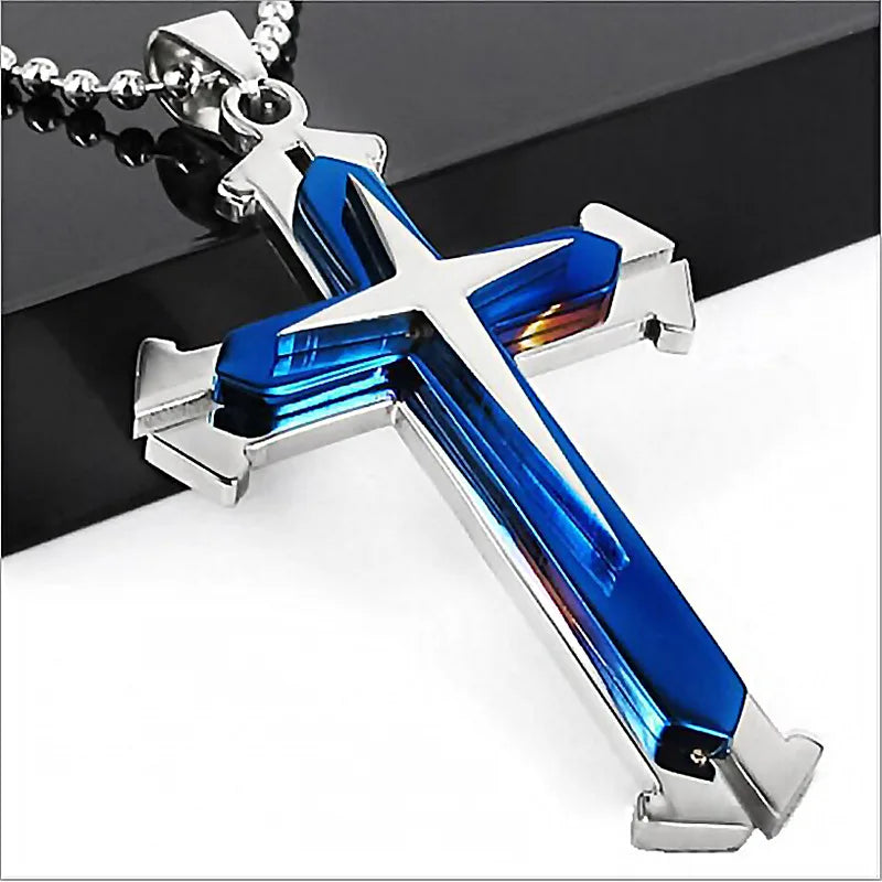 Men's diamond cross pendant necklace fashion trend jewelry gift