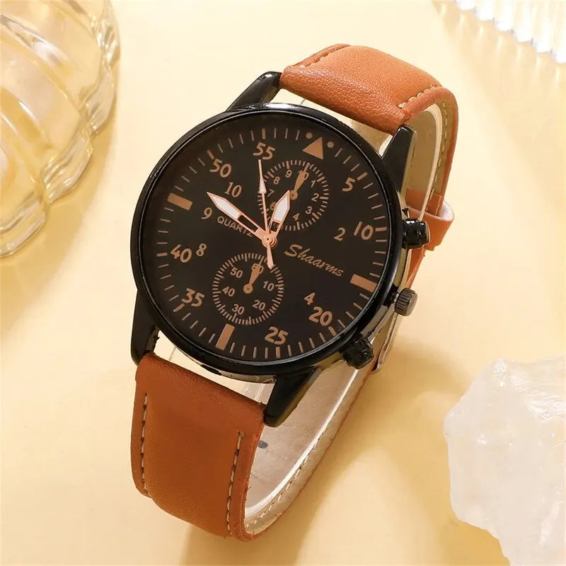 Fashion Business Brown Leather Quartz Wrist Watches for Men