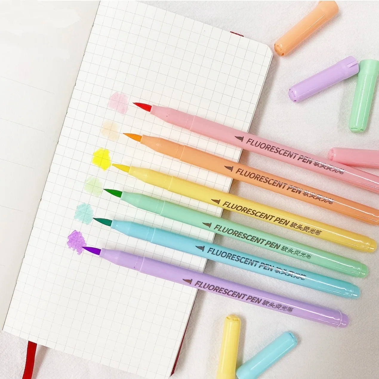 Vibrant Fluorescent Soft Brush pens highlighter