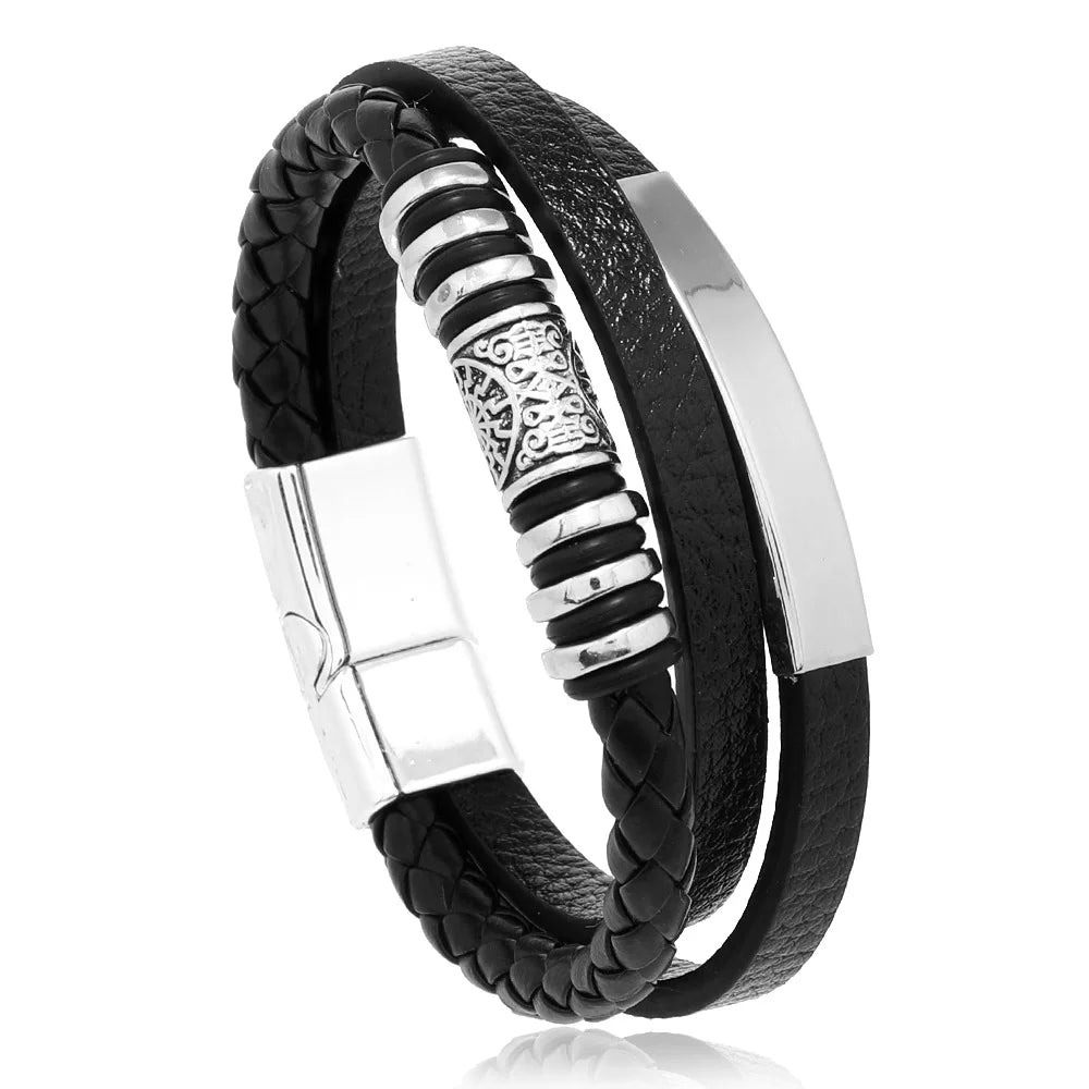 Trendy Leather Bracelets For Men Stainless Steel Bracelet