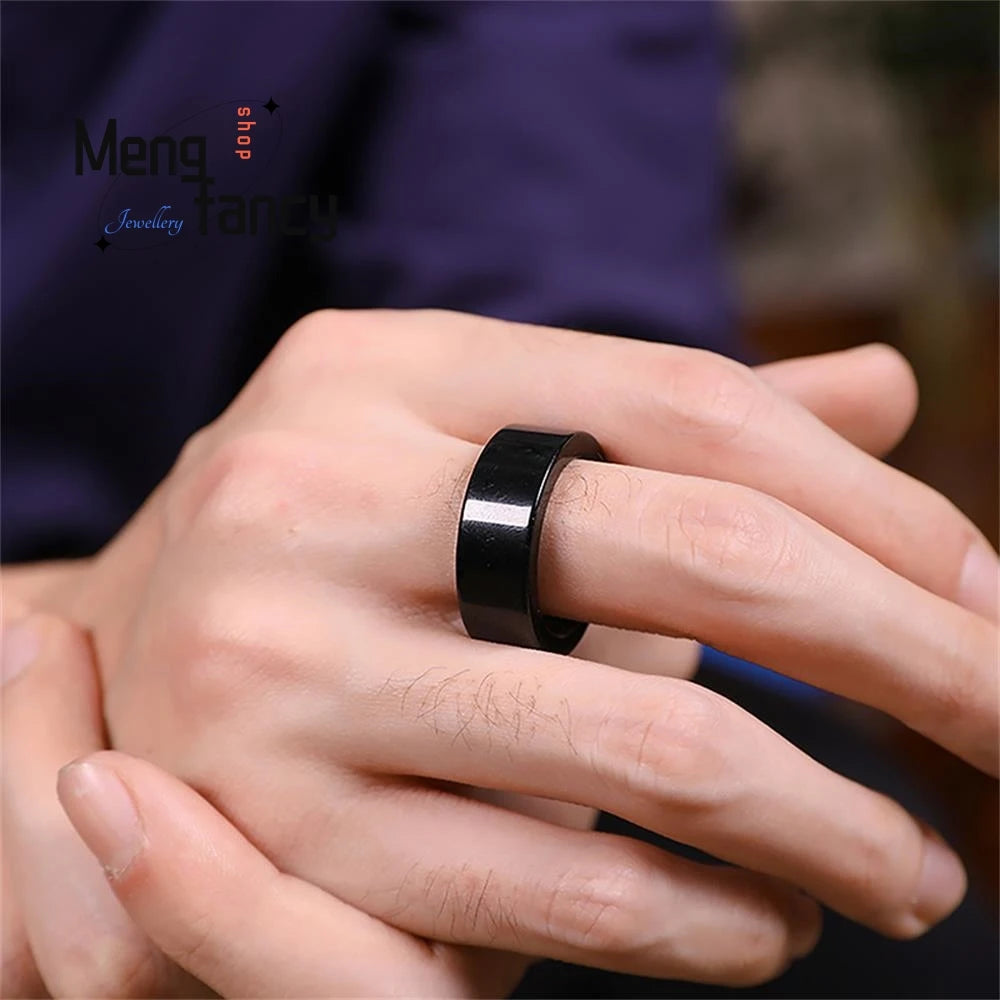 Genuine Natural Jadeite Ink  Rings for Men