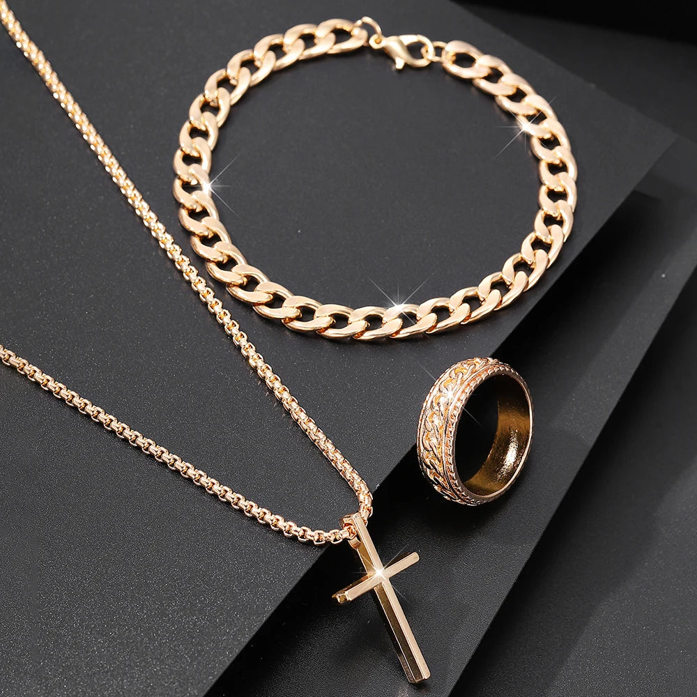 Men's 3pcs Fashion Cross Alloy Jewelry Set