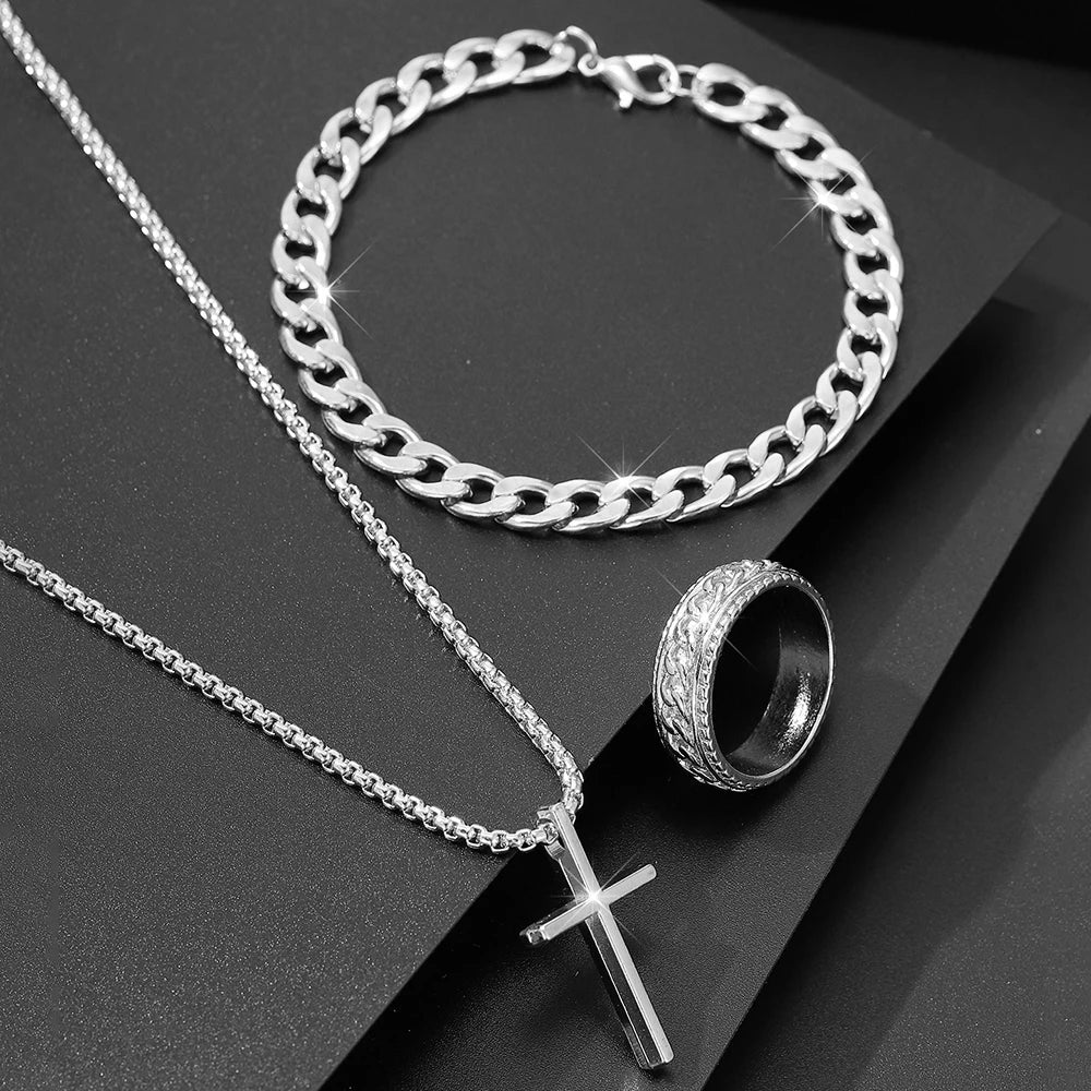 Men's 3pcs Fashion Cross Alloy Jewelry Set