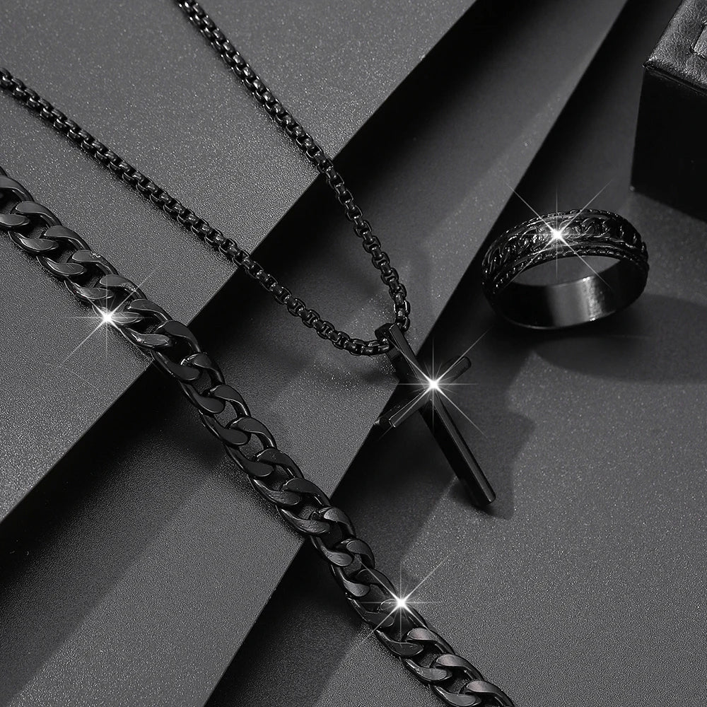 Men's 3pcs Fashion Cross Alloy Jewelry Set