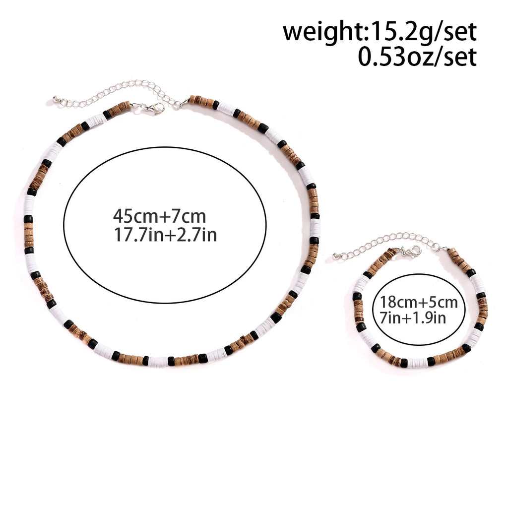 Small Wood and Polymer Clay Beads Chains Necklace and Bracelect Sets