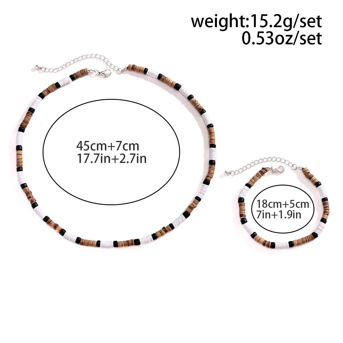Small Wood and Polymer Clay Beads Chains Necklace and Bracelect Sets