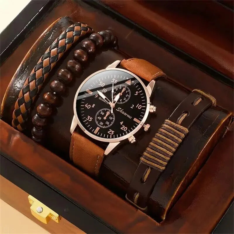 Fashion Business Brown Leather Quartz Wrist Watches for Men