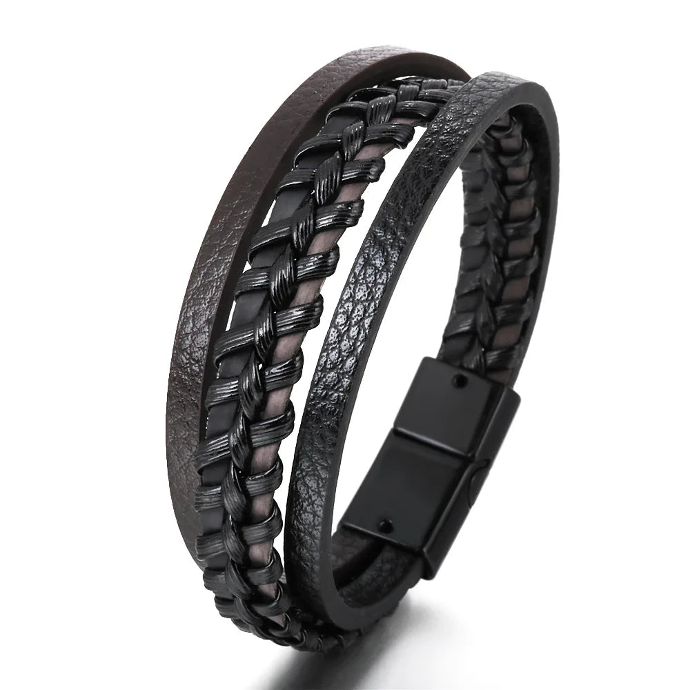 Trendy Leather Bracelets For Men Stainless Steel Bracelet
