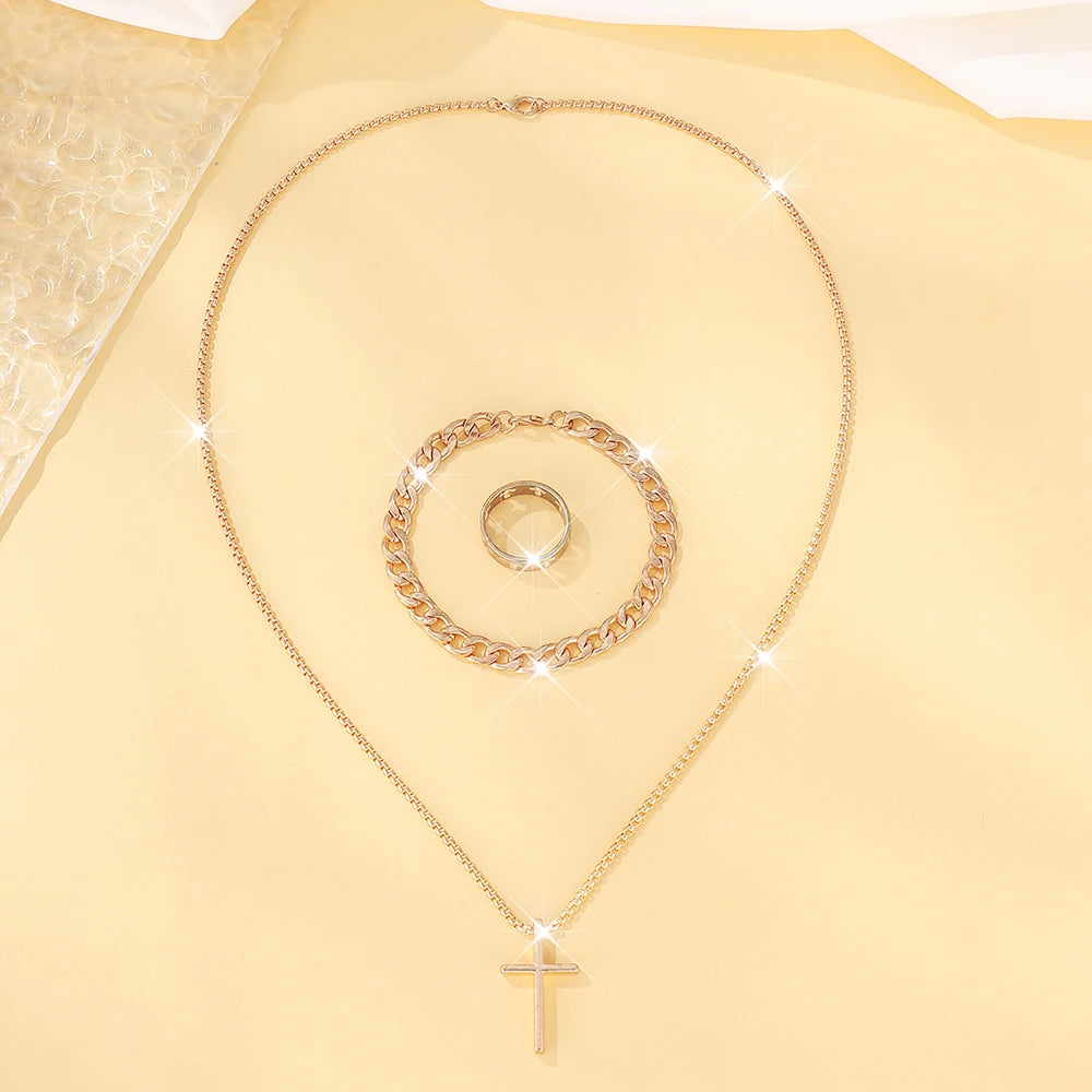 Men's 3pcs Fashion Cross Alloy Jewelry Set