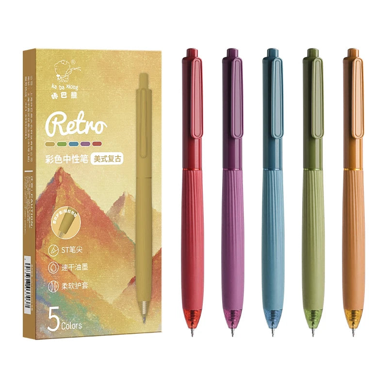 5Pcs/Box Colored Gel Pens Retractable 0.5mm Ink Quick-Dry Pens