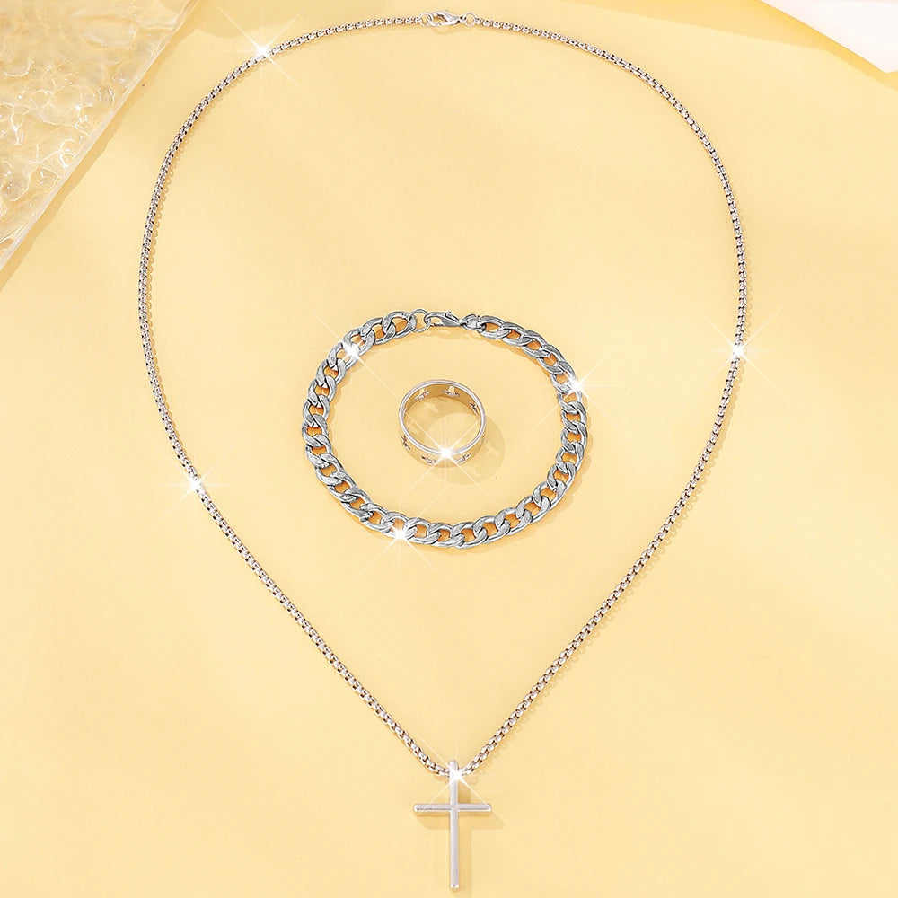 Men's 3pcs Fashion Cross Alloy Jewelry Set