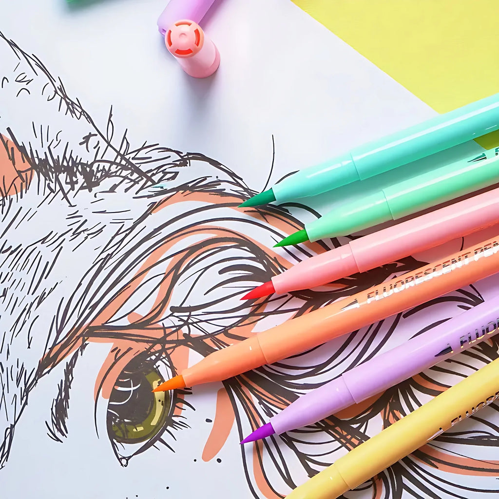 Vibrant Fluorescent Soft Brush pens highlighter