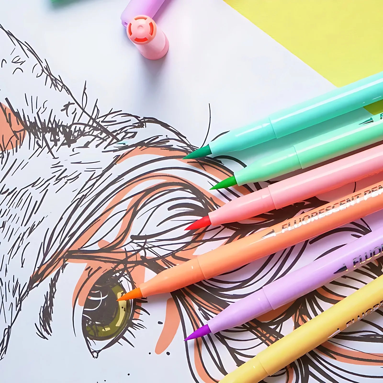 Vibrant Fluorescent Soft Brush pens highlighter