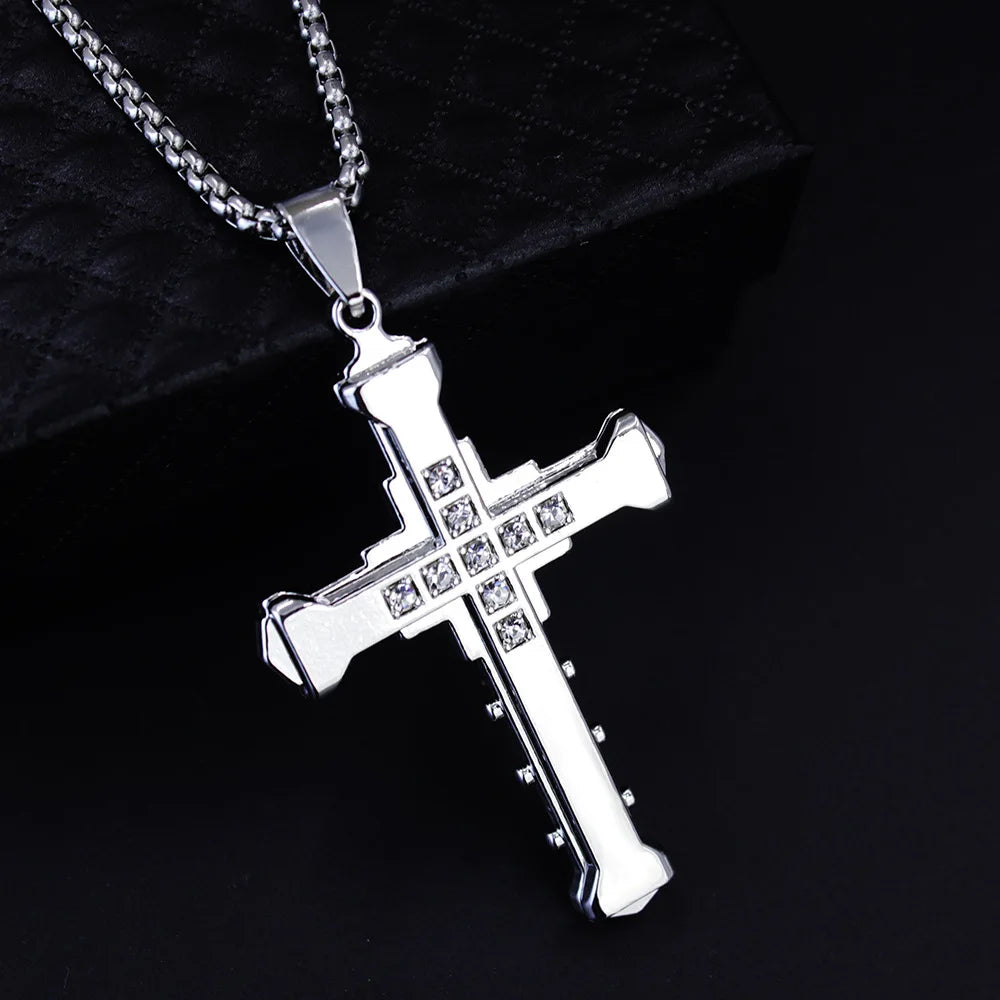 Men's diamond cross pendant necklace fashion trend jewelry gift