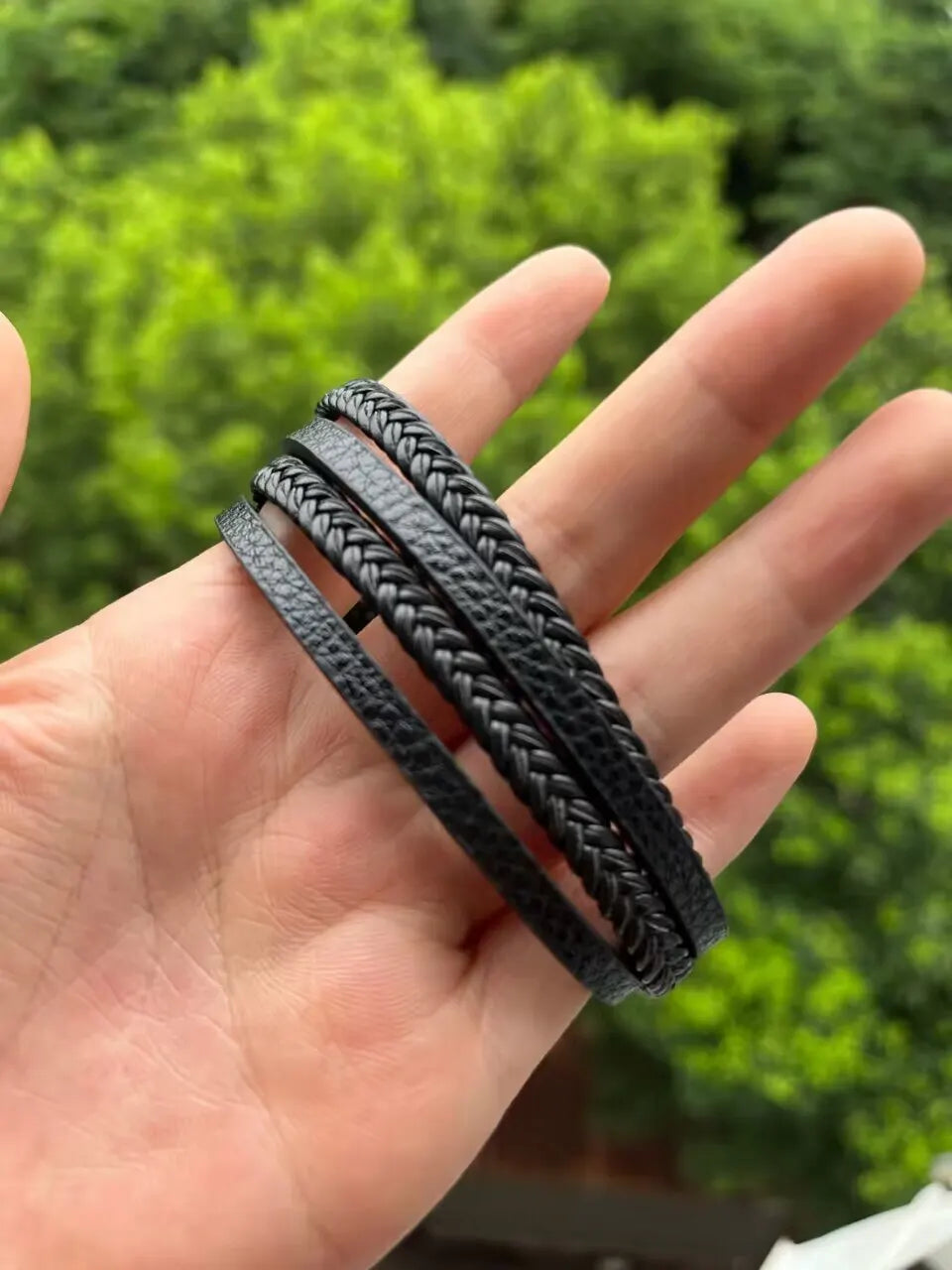Trendy Leather Bracelets Men Stainless Steel Multilayer Braided Rope Bracelets For Male Bracelets Jewelry