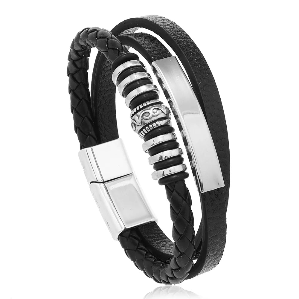 Trendy Leather Bracelets For Men Stainless Steel Bracelet