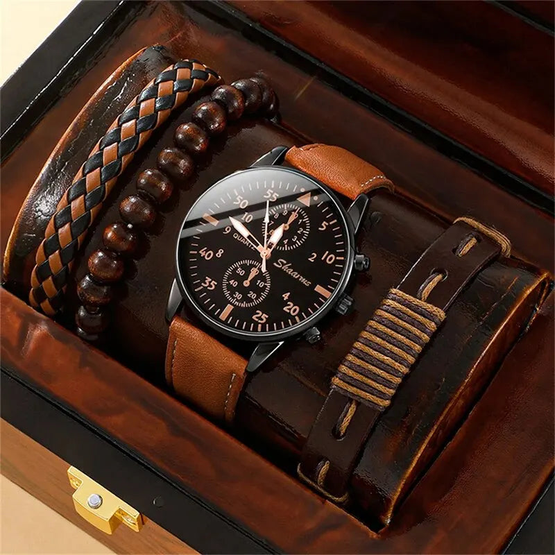 Fashion Business Brown Leather Quartz Wrist Watches for Men