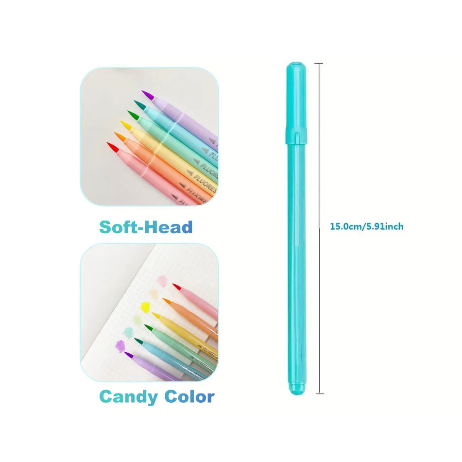 Vibrant Fluorescent Soft Brush pens highlighter