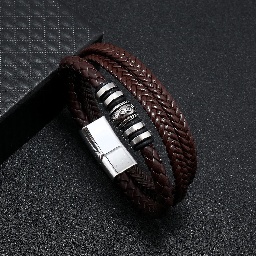 Trendy Leather Bracelets For Men Stainless Steel Bracelet