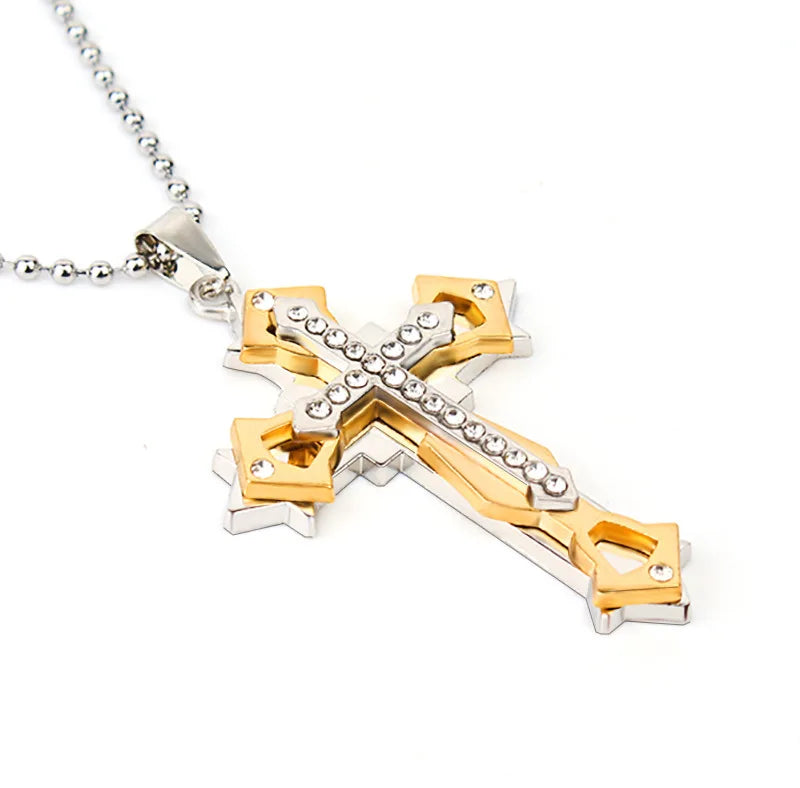 Men's diamond cross pendant necklace fashion trend jewelry gift