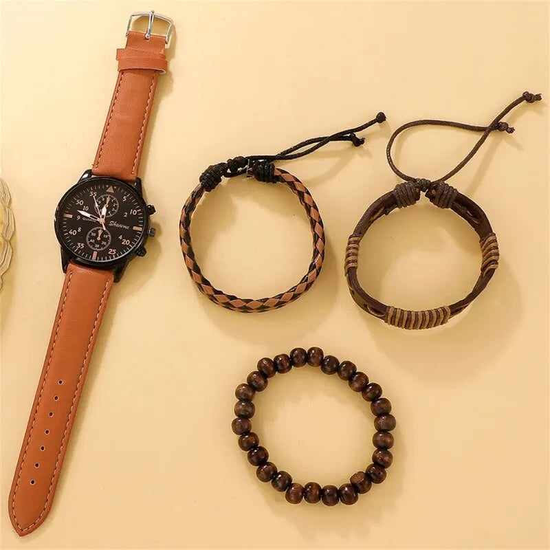 Fashion Business Brown Leather Quartz Wrist Watches for Men