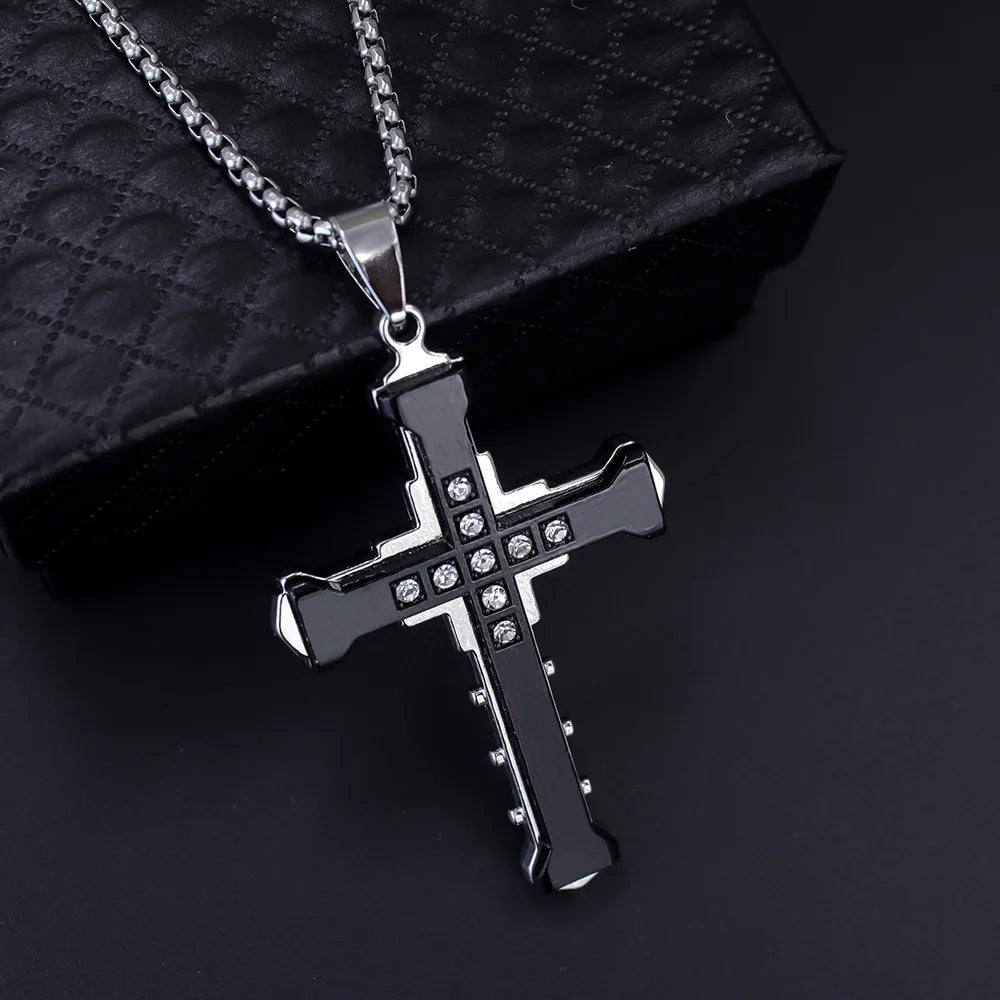 Men's diamond cross pendant necklace fashion trend jewelry gift