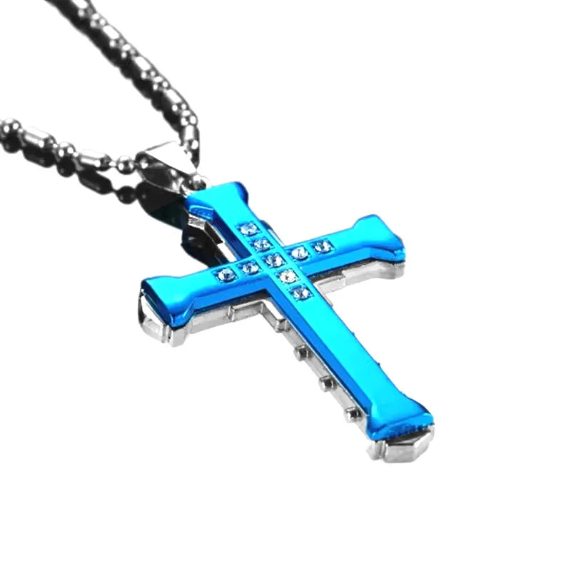 Men's diamond cross pendant necklace fashion trend jewelry gift