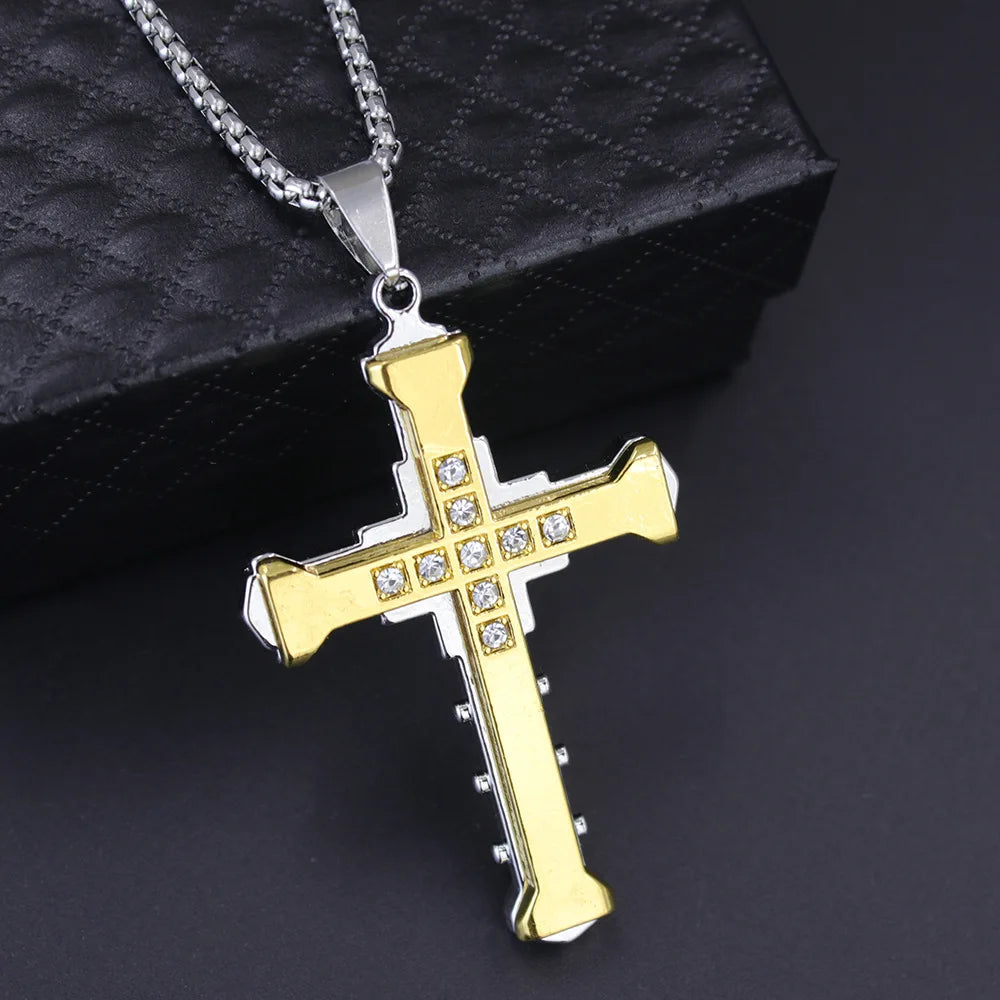 Men's diamond cross pendant necklace fashion trend jewelry gift