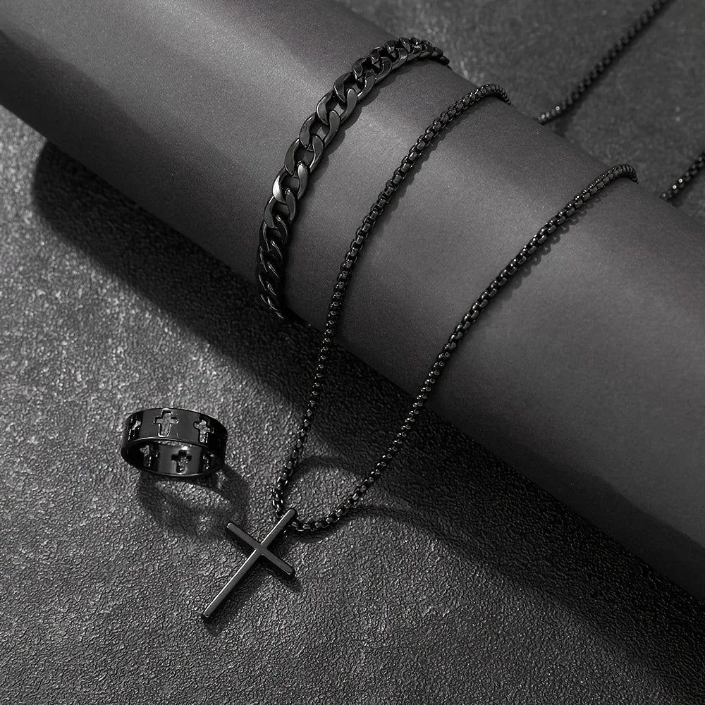 Men's 3pcs Fashion Cross Alloy Jewelry Set