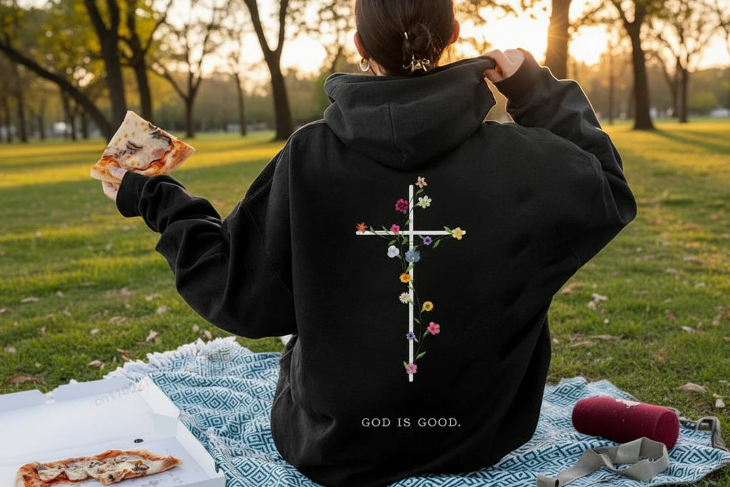 God is Good (flowers and cross)