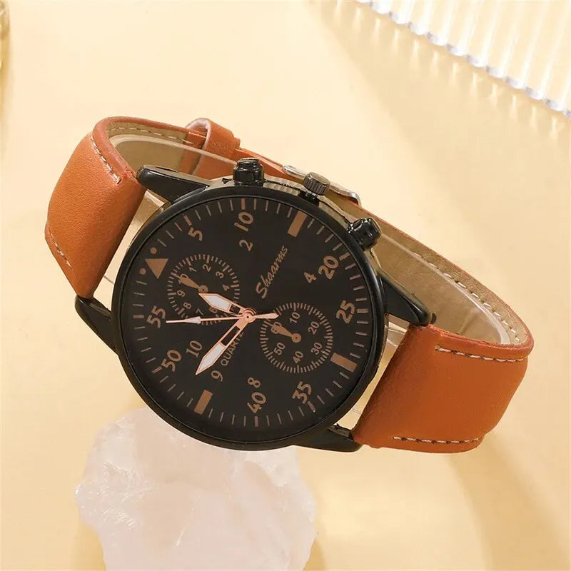 Fashion Business Brown Leather Quartz Wrist Watches for Men