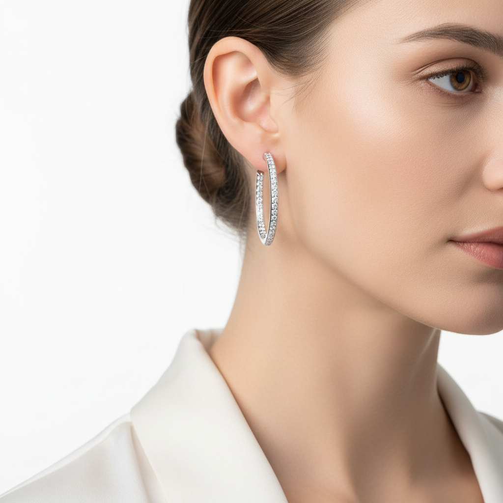 1pair Moissanite Earrings Hoop Sterling Silver 18K Gold Plated