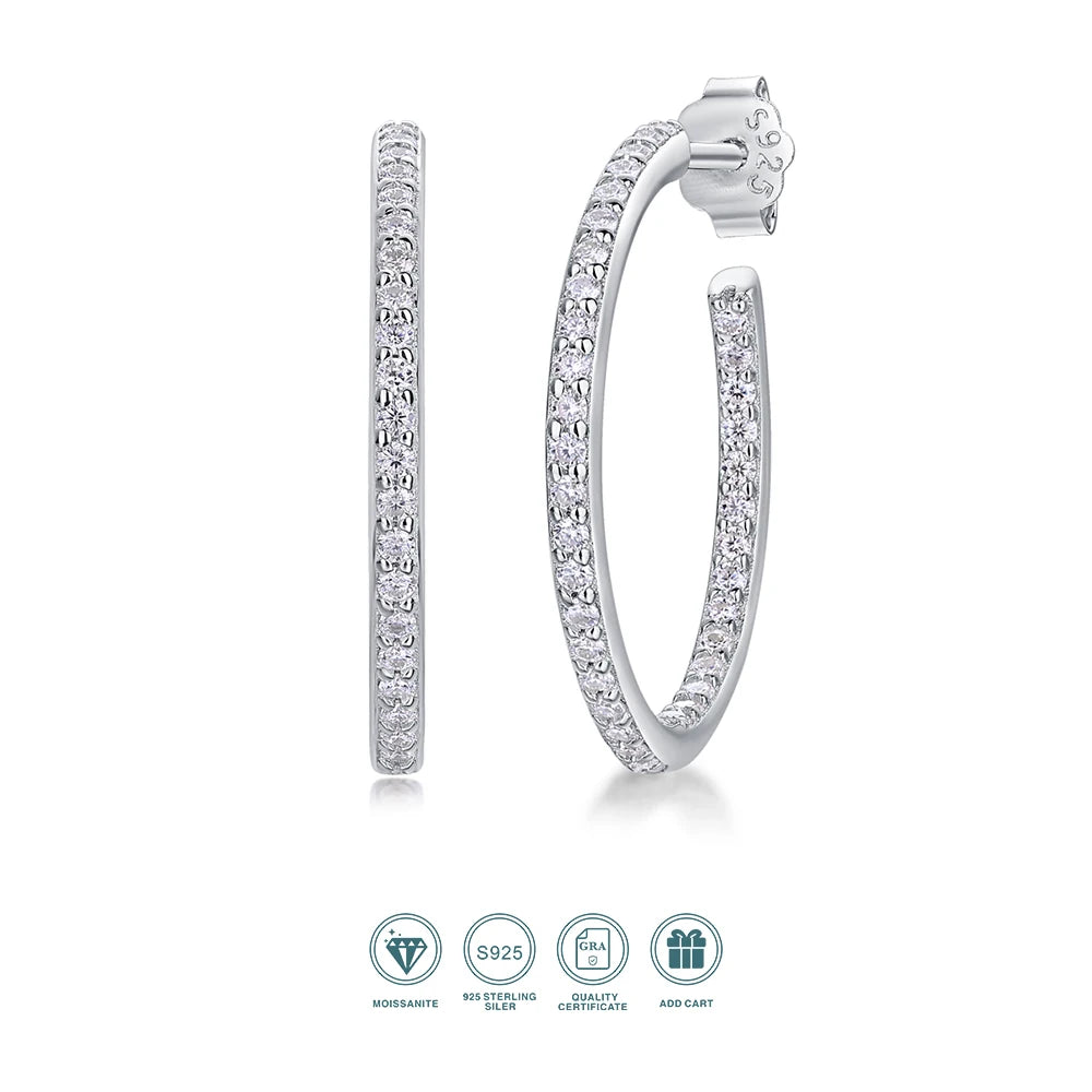 1pair Moissanite Earrings Hoop Sterling Silver 18K Gold Plated