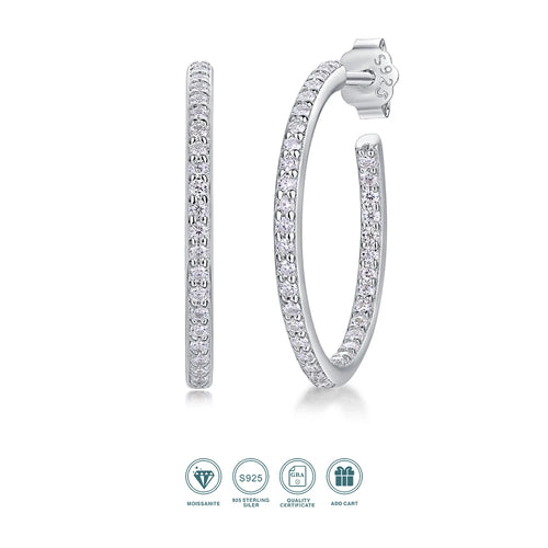 1pair Moissanite Earrings Hoop Sterling Silver 18K Gold Plated
