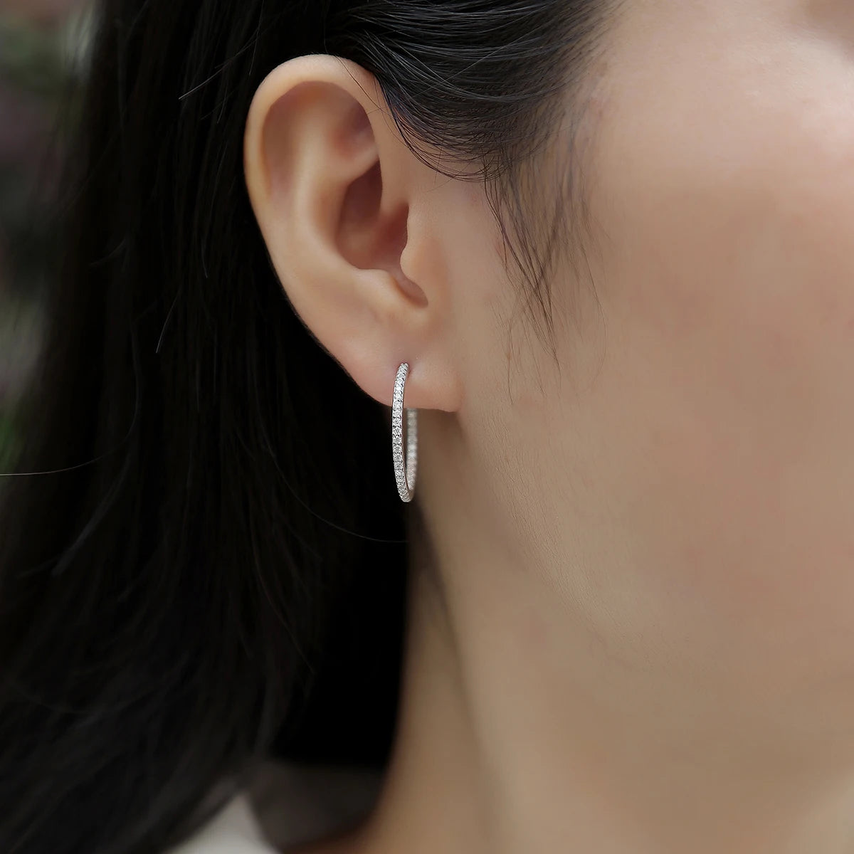 1pair Moissanite Earrings Hoop Sterling Silver 18K Gold Plated