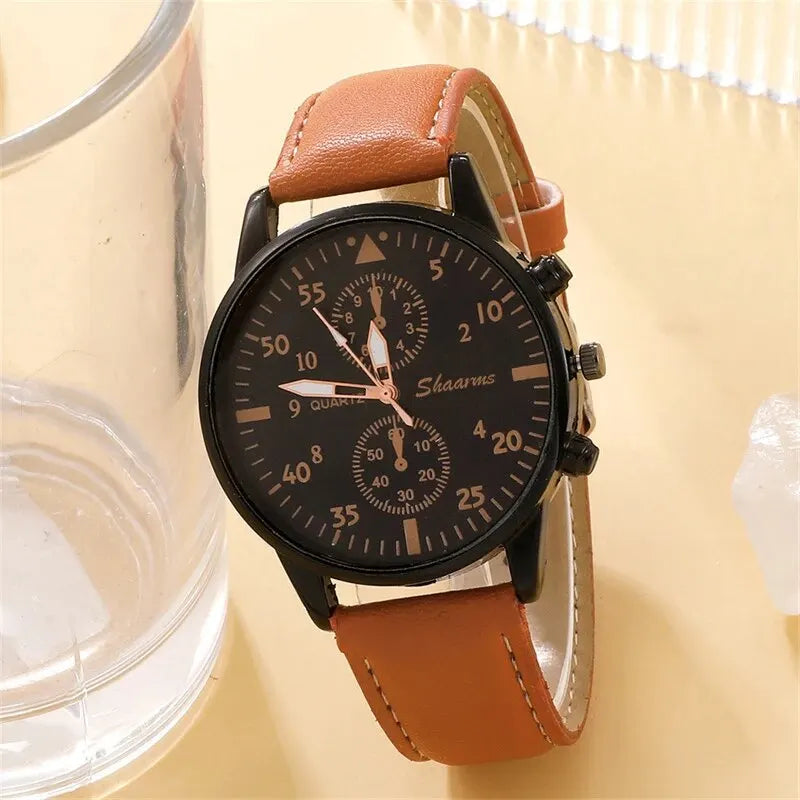 Fashion Business Brown Leather Quartz Wrist Watches for Men