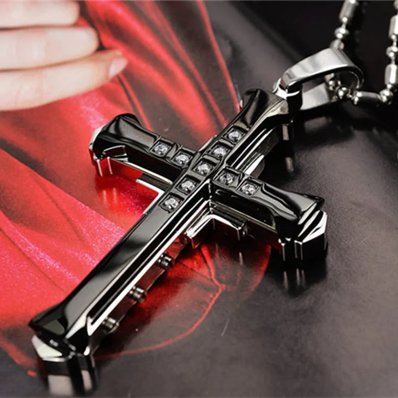Men's diamond cross pendant necklace fashion trend jewelry gift