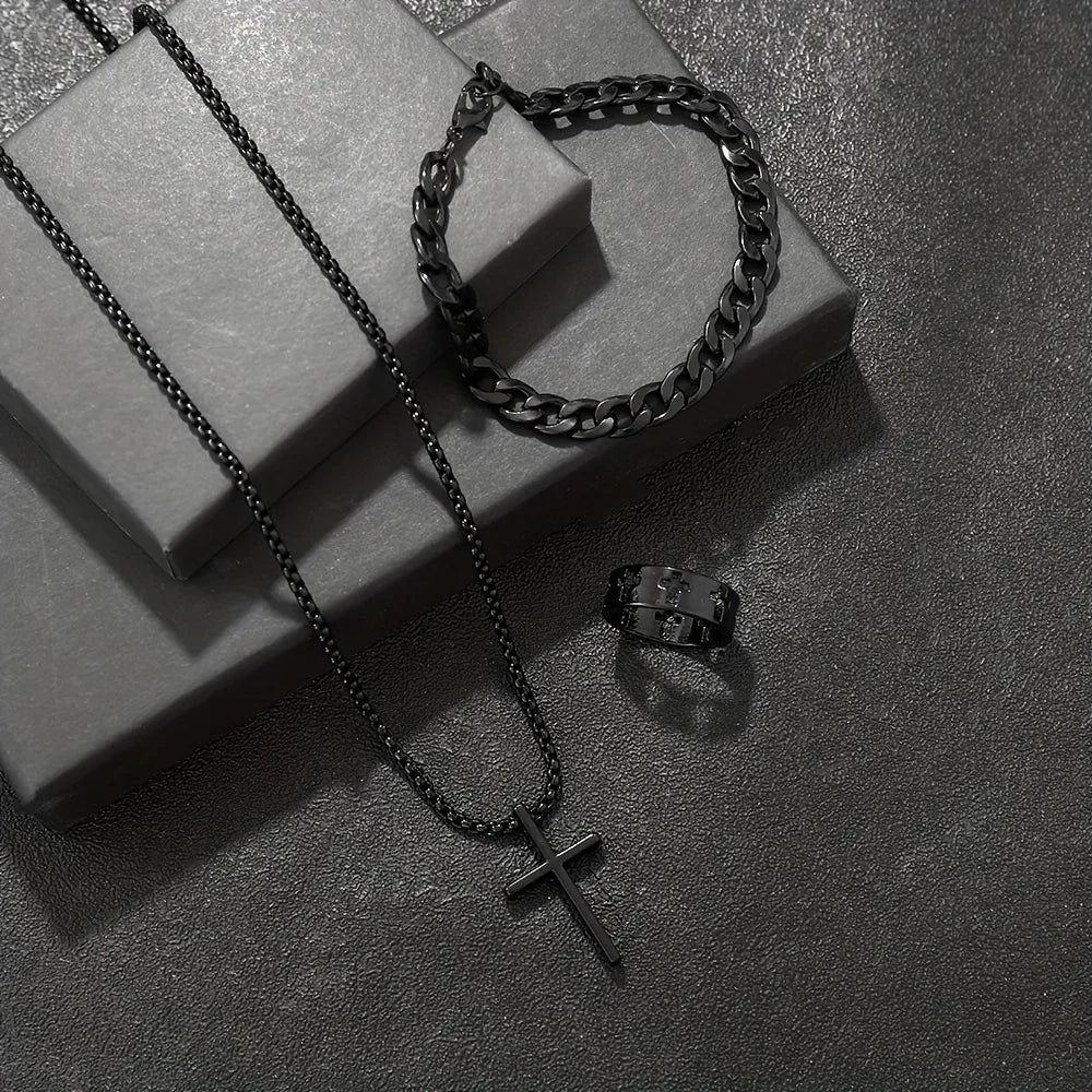 Men's 3pcs Fashion Cross Alloy Jewelry Set