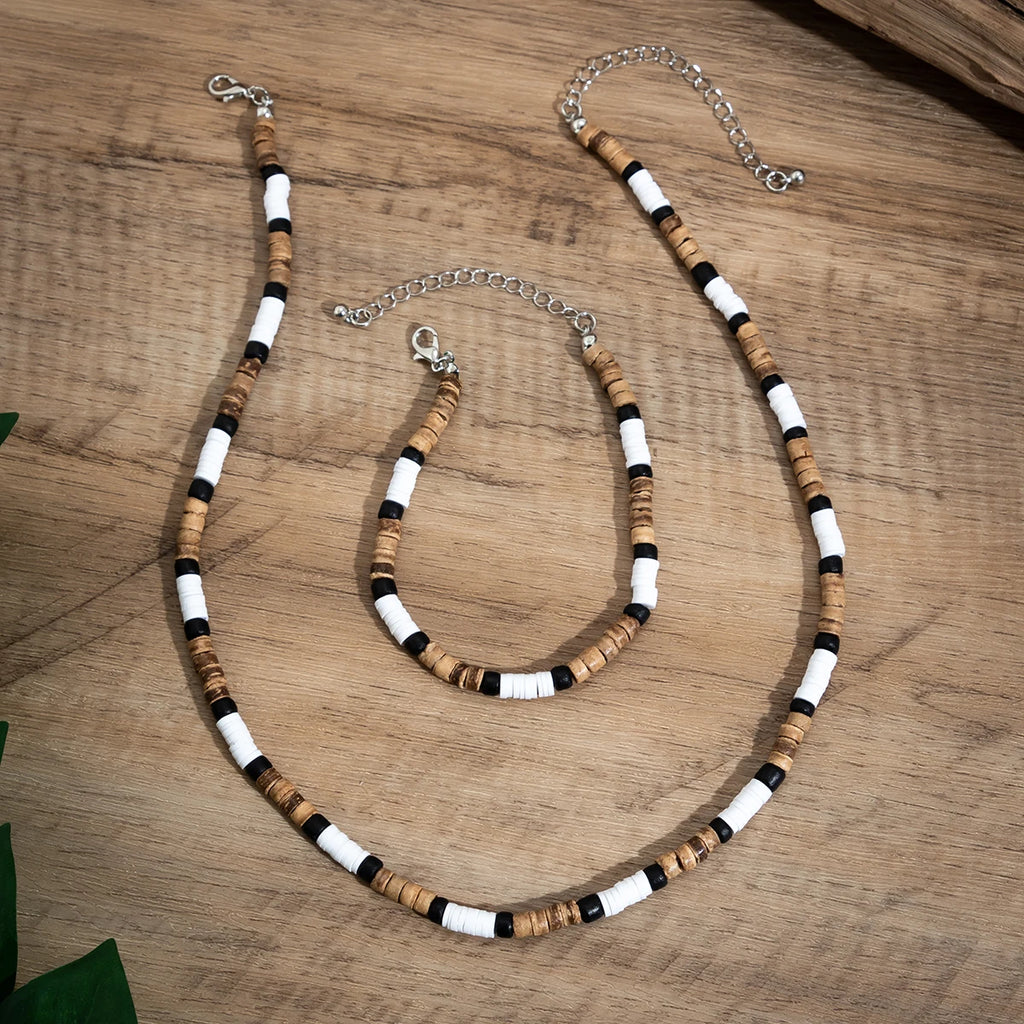 Small Wood and Polymer Clay Beads Chains Necklace and Bracelect Sets