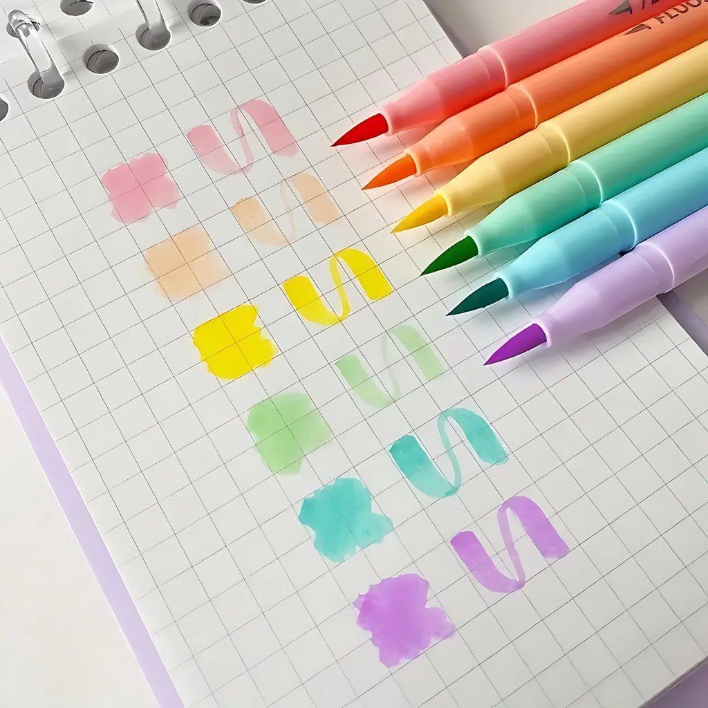 Vibrant Fluorescent Soft Brush pens highlighter