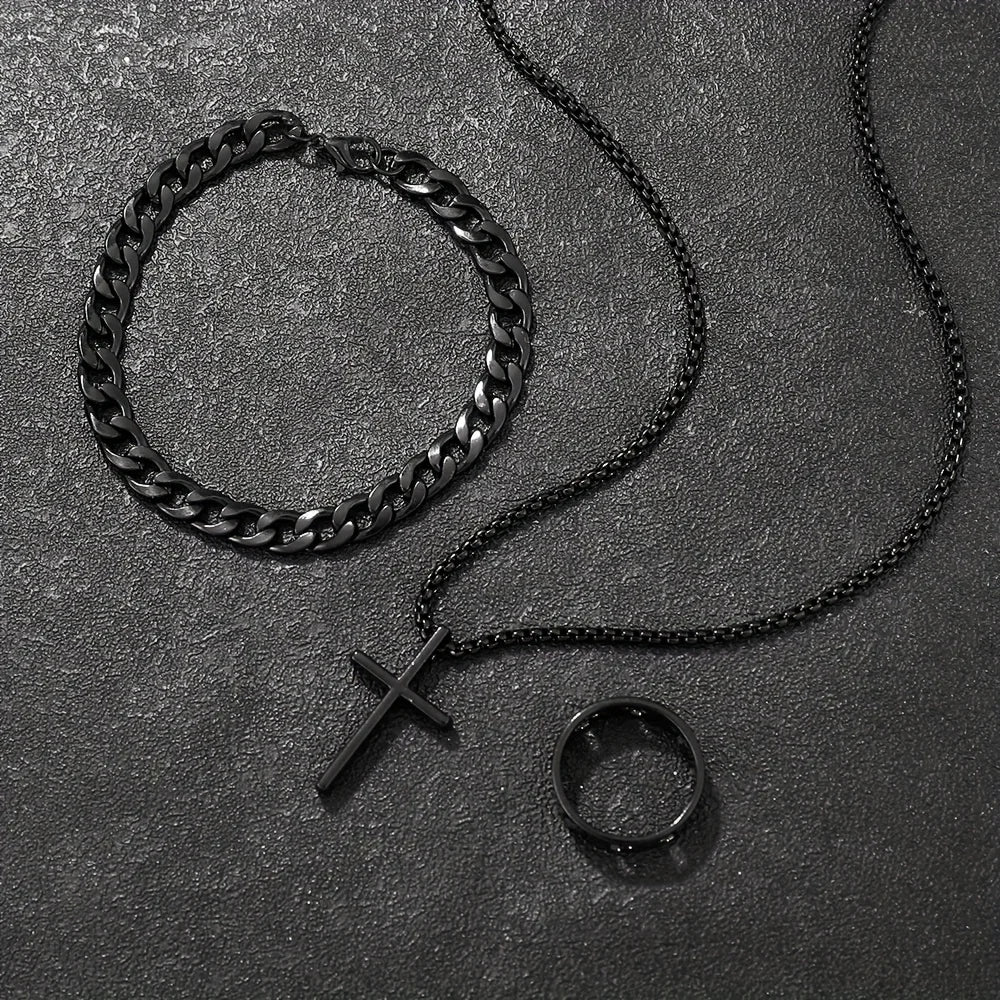 Men's 3pcs Fashion Cross Alloy Jewelry Set