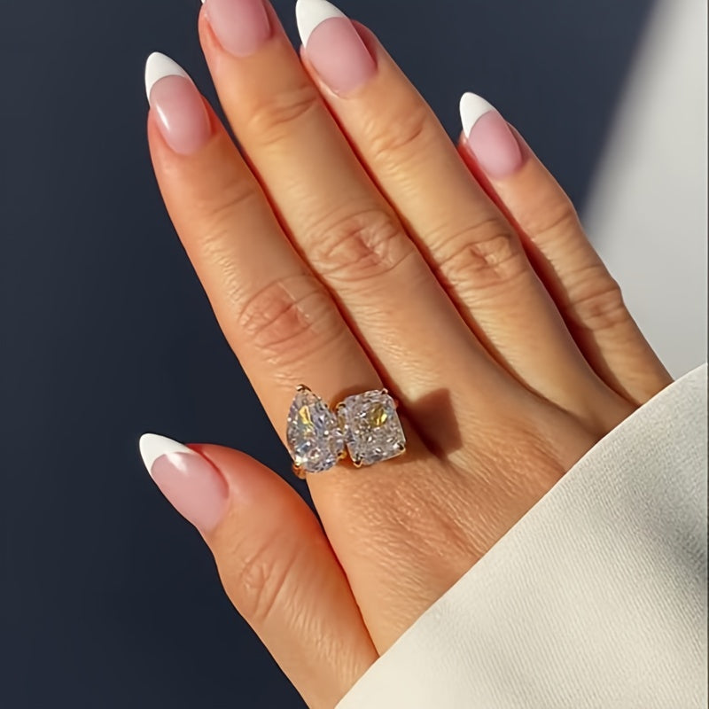 Luxury Geometric Square Zirconia Open Ring